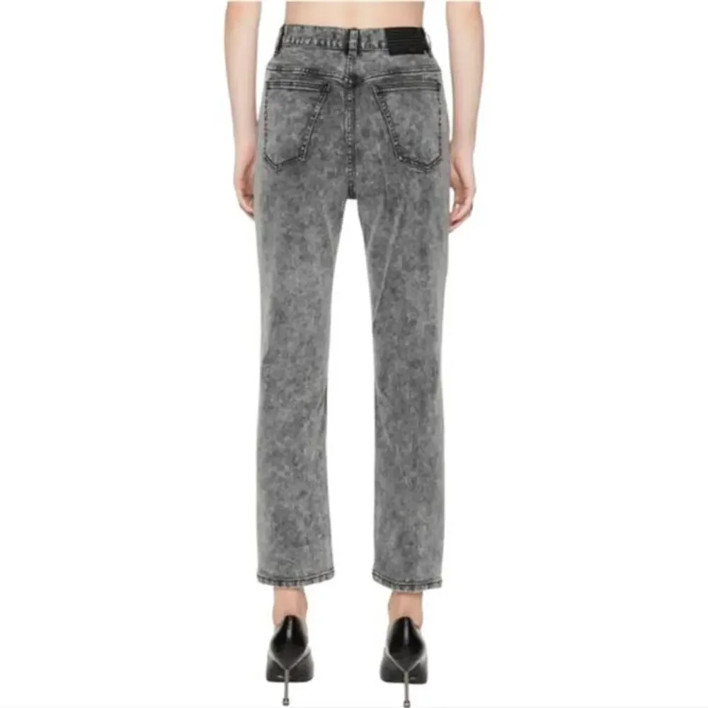 Rebecca Minkoff Retro Vibes Acid Wash‎ Cropped Studded Straight Jeans Plus Sz 18